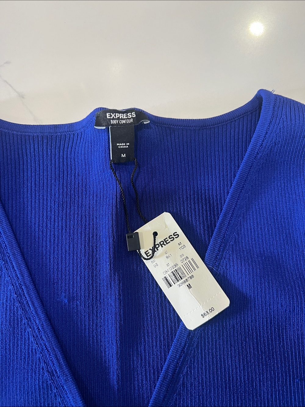 Express Royal Blue Ribbed V-Neck Button Cardigan - Picture 2 of 3